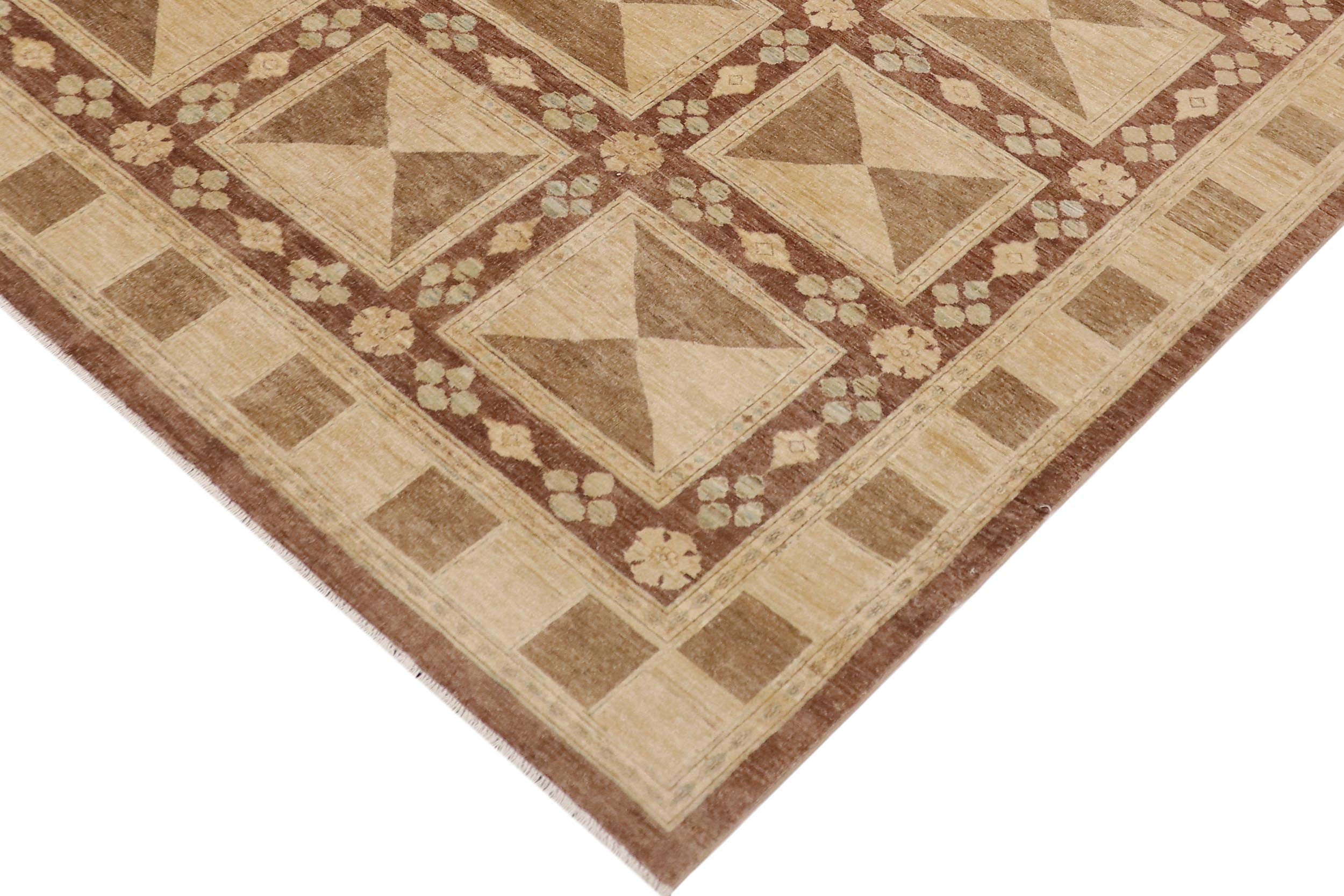 handmade Modern Kafkaz Brown Beige Hand Knotted RECTANGLE 100% WOOL area rug 9' x 11'