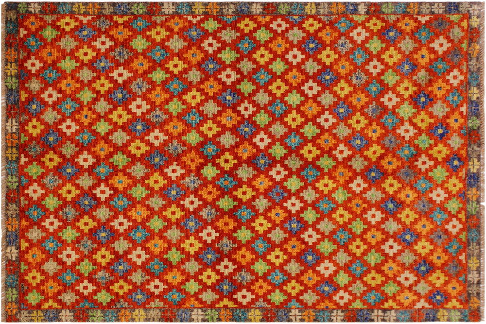 handmade Modern Balouchi Orange Brown Hand Knotted RECTANGLE 100% WOOL area rug 5x7