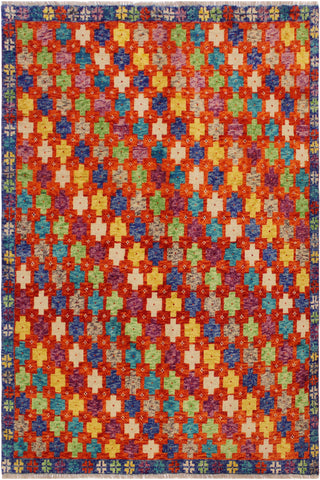 Shabby Chic Balochi Alberta Orange/Blue Wool Rug - 4'10''X6'7''