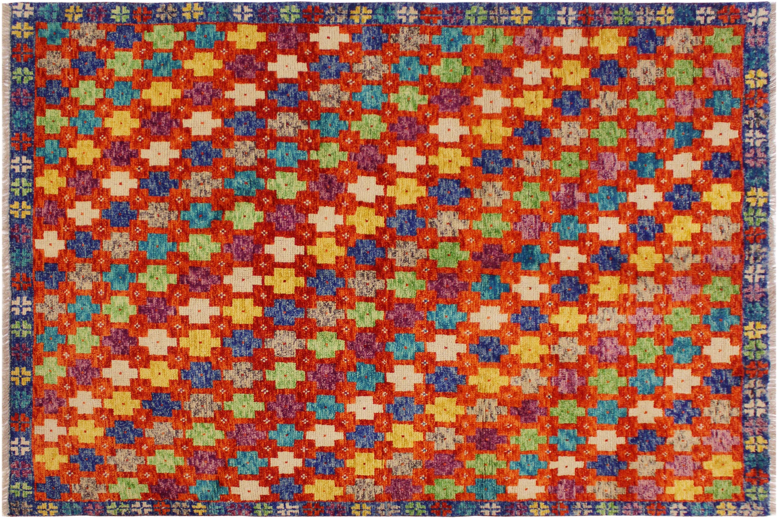 handmade Modern Balouchi Orange Blue Hand Knotted RECTANGLE 100% WOOL area rug 5x7