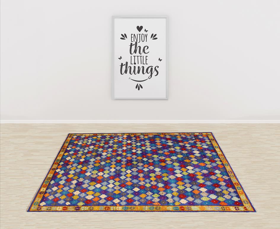 handmade Modern Balouchi Blue Gold Hand Knotted RECTANGLE 100% WOOL area rug 5x7