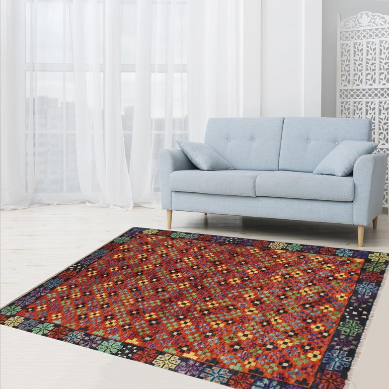 handmade Modern Balouchi Orange Black Hand Knotted RECTANGLE 100% WOOL area rug 3x5