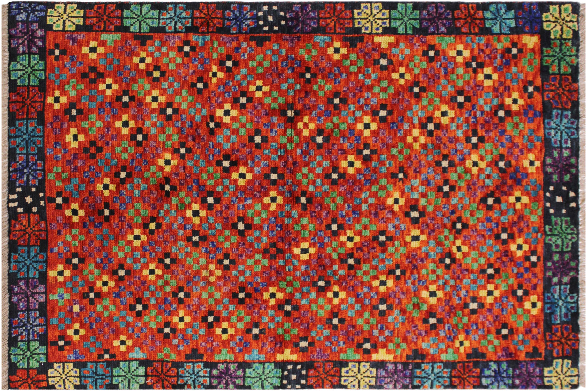 handmade Modern Balouchi Orange Black Hand Knotted RECTANGLE 100% WOOL area rug 3x5