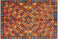 handmade Modern Balouchi Orange Black Hand Knotted RECTANGLE 100% WOOL area rug 5x7