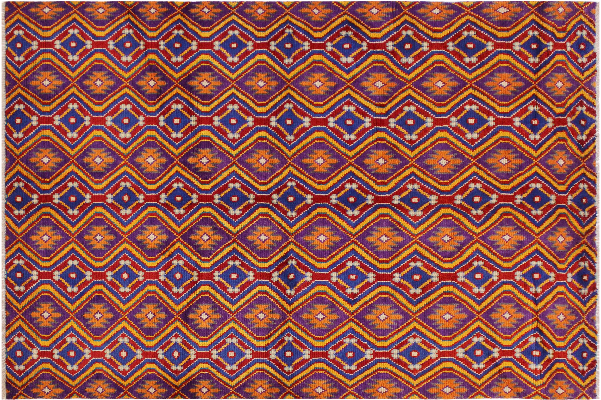 handmade Modern Balouchi Purple Blue Hand Knotted RECTANGLE 100% WOOL area rug 5x7