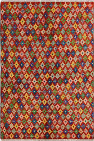 Eclectic Balochi Alfonzo Red/Blue Wool Rug - 4'10''X6'4''