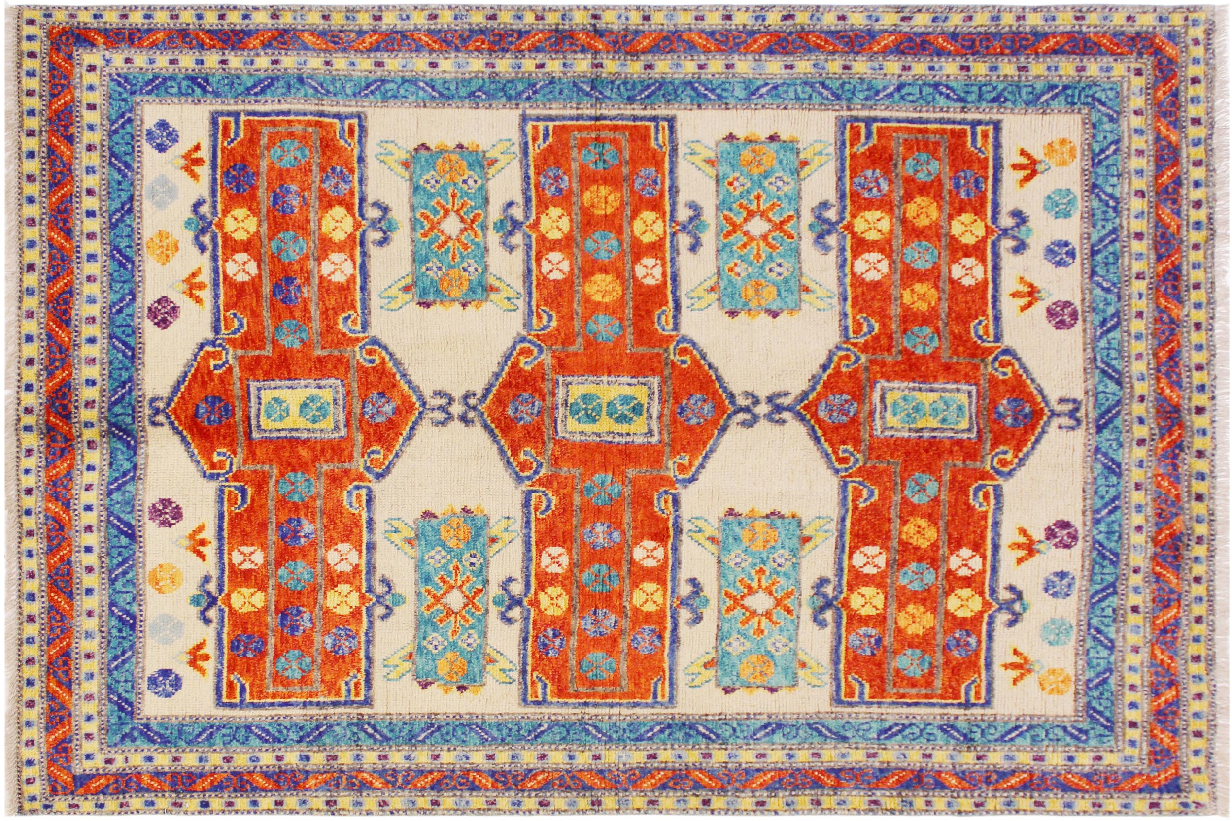 handmade Geometric Balouchi Beige Orange Hand Knotted RECTANGLE 100% WOOL area rug 6x8