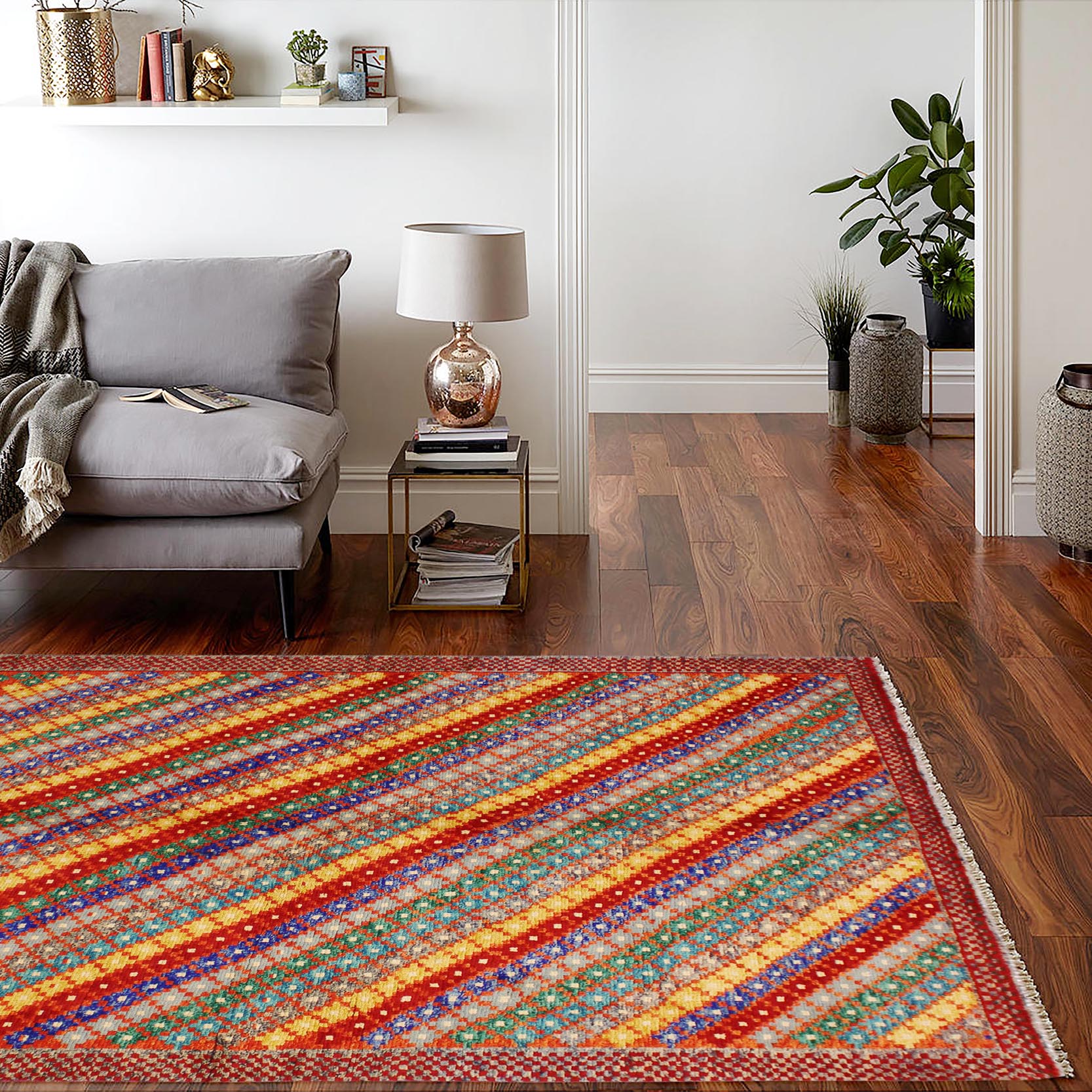 handmade Modern Balouchi Orange Blue Hand Knotted RECTANGLE 100% WOOL area rug 5x7
