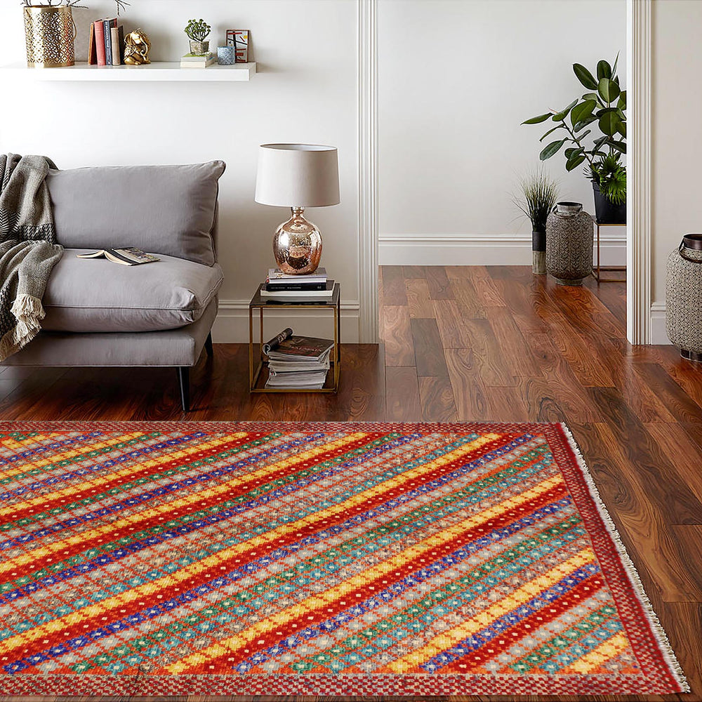 handmade Modern Balouchi Orange Blue Hand Knotted RECTANGLE 100% WOOL area rug 5x7