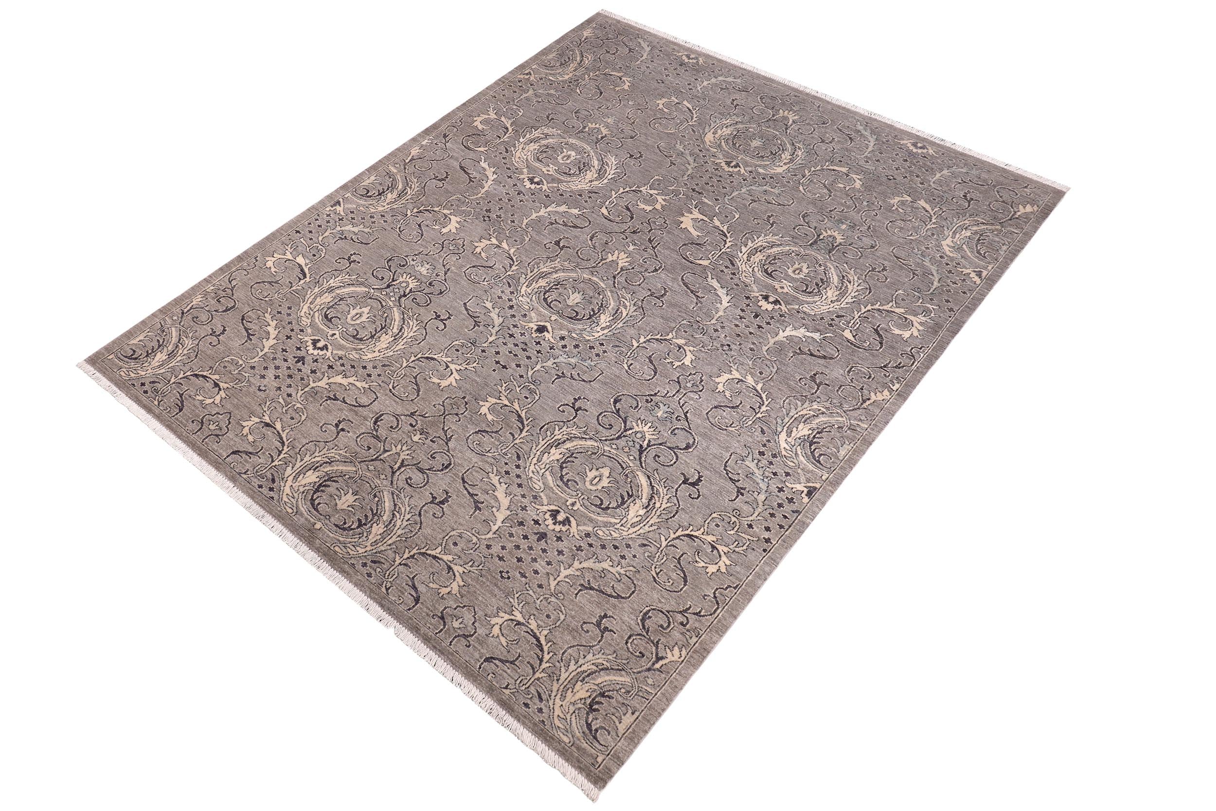 handmade Modern Kafkaz Gray Ivory Hand Knotted RECTANGLE 100% WOOL area rug 6' x 9'