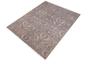 handmade Modern Kafkaz Gray Ivory Hand Knotted RECTANGLE 100% WOOL area rug 6' x 9'