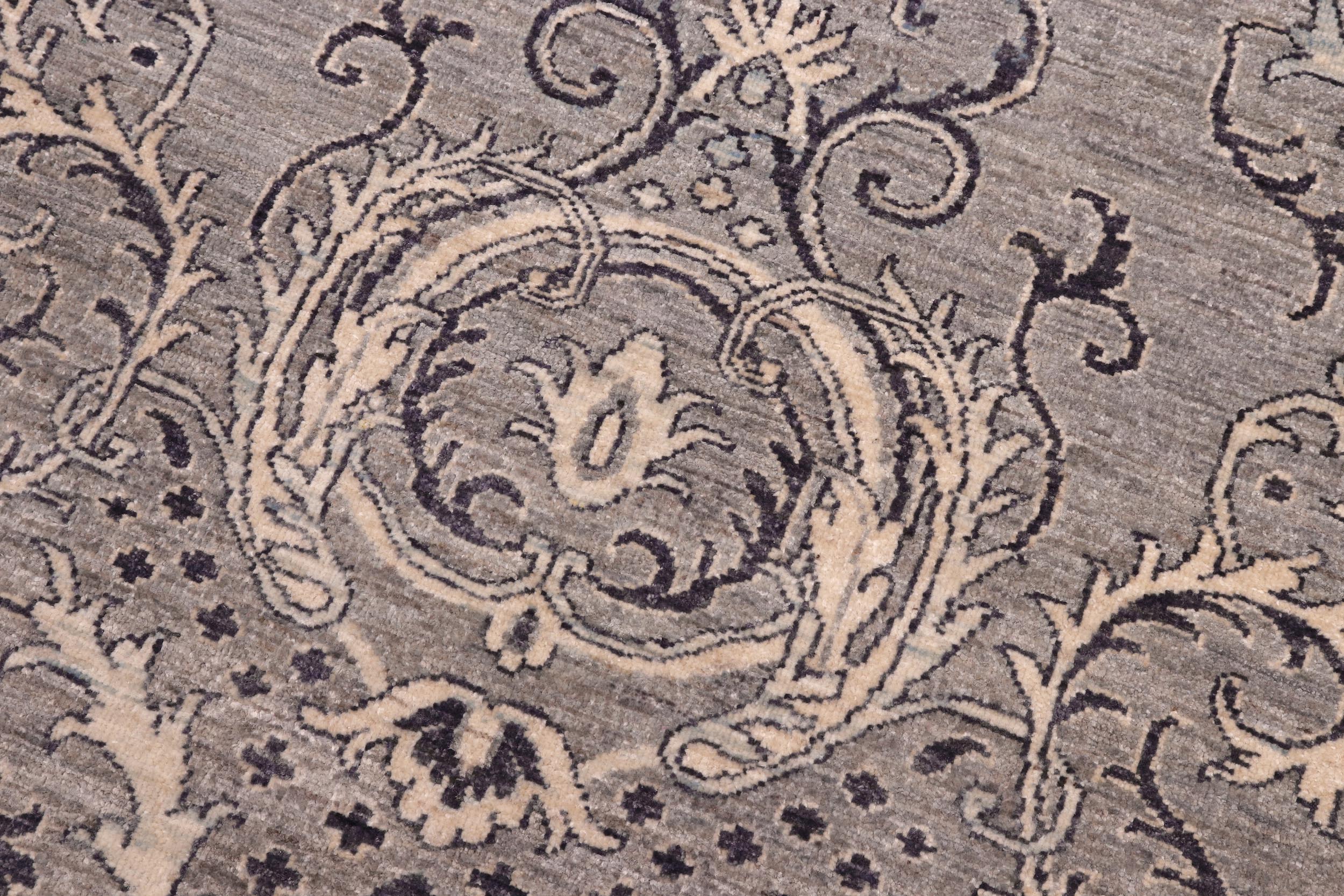handmade Modern Kafkaz Gray Ivory Hand Knotted RECTANGLE 100% WOOL area rug 6' x 9'