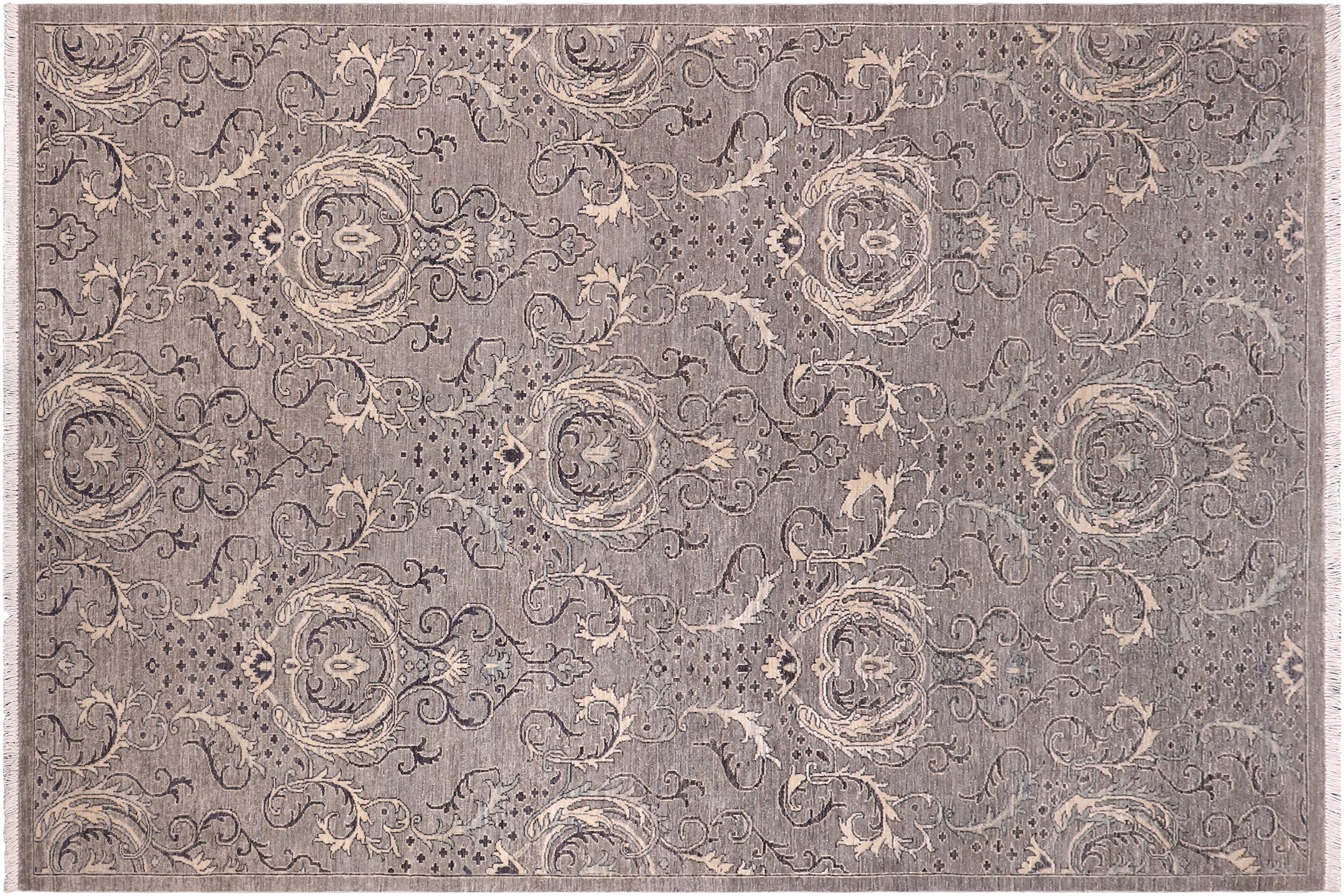 handmade Modern Kafkaz Gray Ivory Hand Knotted RECTANGLE 100% WOOL area rug 6' x 9'