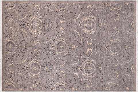 handmade Modern Kafkaz Gray Ivory Hand Knotted RECTANGLE 100% WOOL area rug 6' x 9'