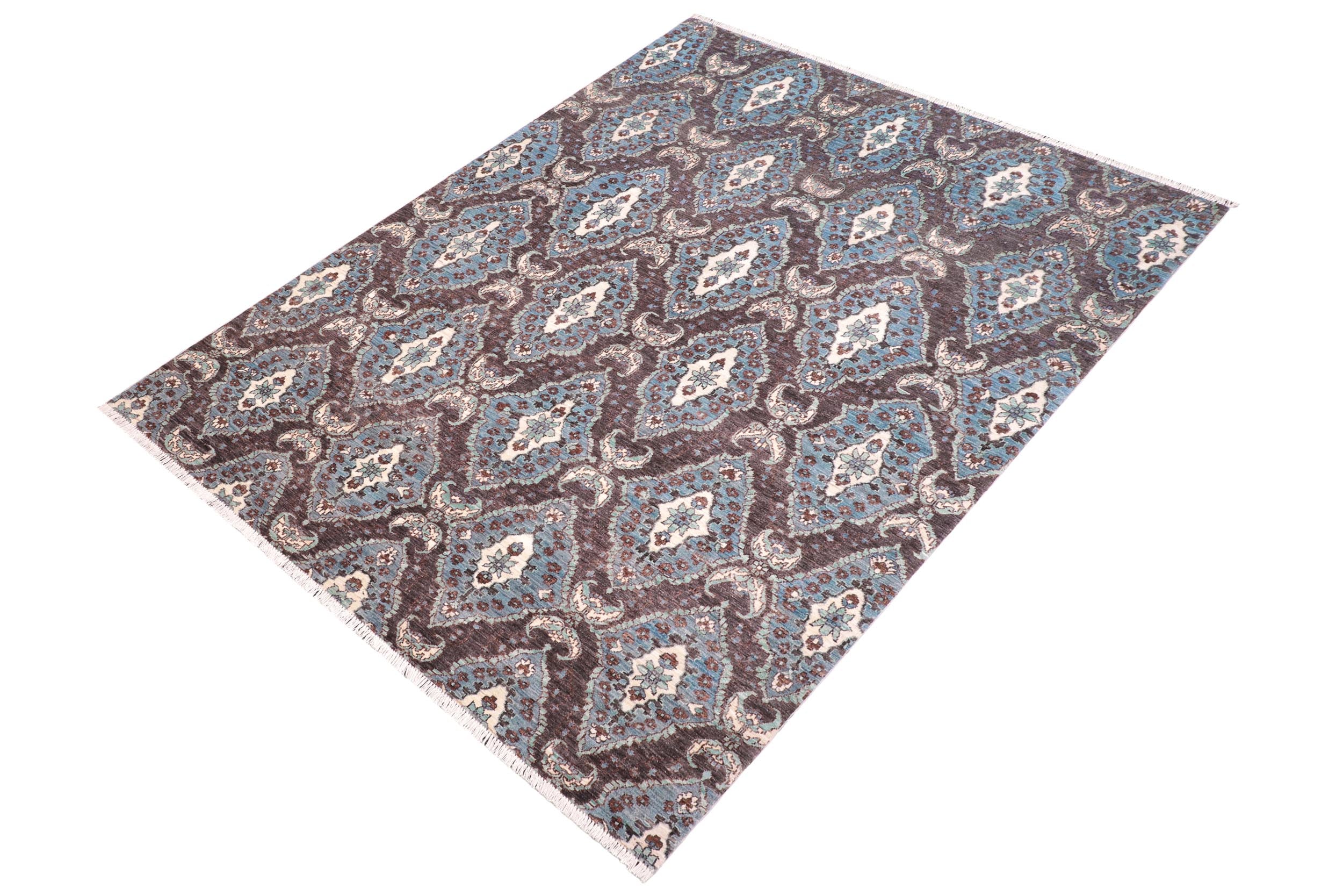 handmade Modern Kafkaz Drk. Gray Blue Hand Knotted RECTANGLE 100% WOOL area rug 6' x 9'