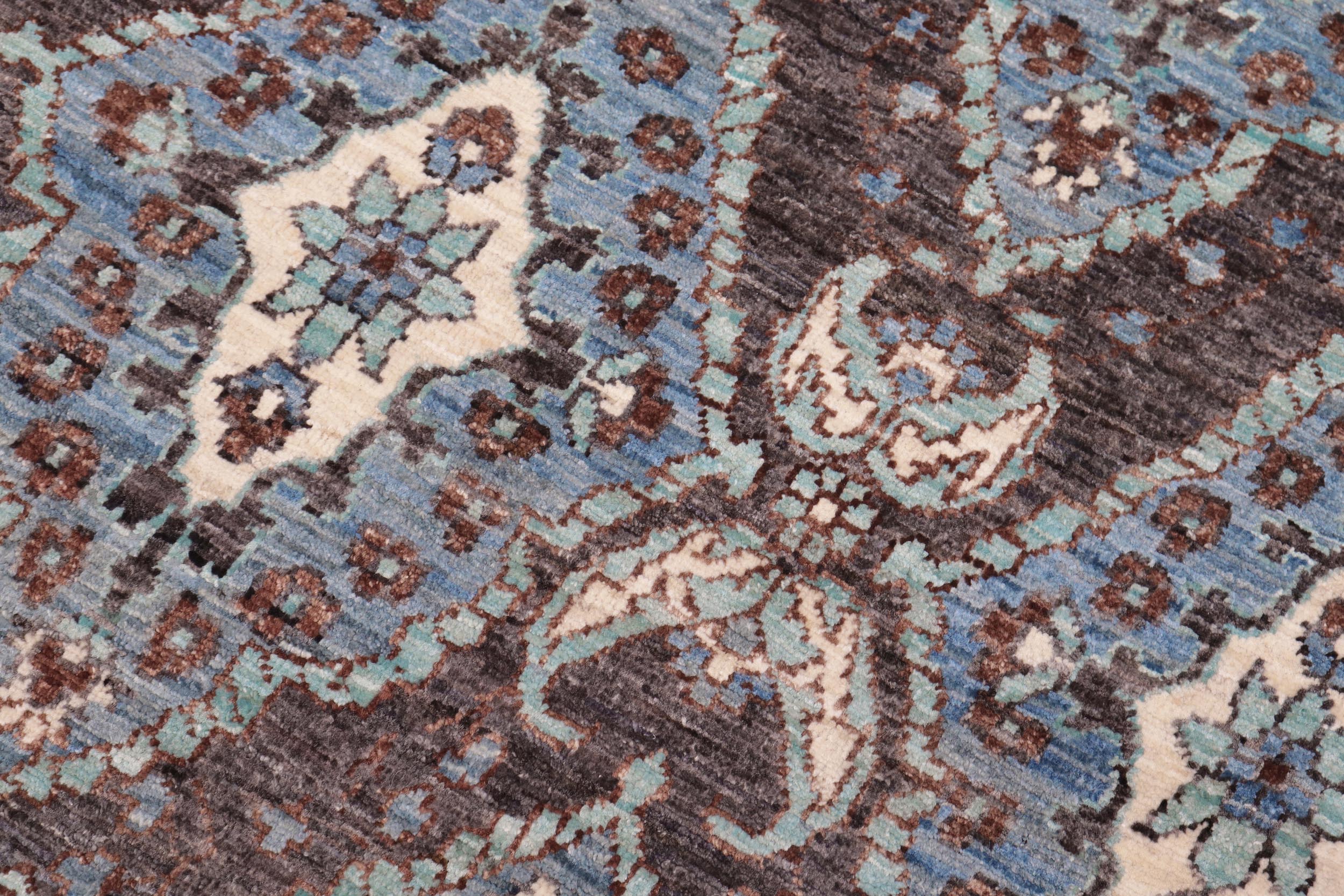handmade Modern Kafkaz Drk. Gray Blue Hand Knotted RECTANGLE 100% WOOL area rug 6' x 9'