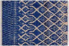 handmade Geometric Moroccan Blue Ivory Hand Knotted RECTANGLE 100% WOOL area rug 4' x 6'