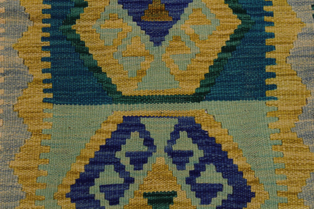 handmade Geometric Kilim Beige Blue Hand-Woven RECTANGLE 100% WOOL area rug 4' x 5'