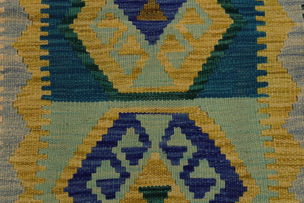 Flat Weave Kilim Antique Navaho Vintage handmade Geometric Kilim Beige Blue Hand-Woven Rectangle 100% Wool Area Rug 4x5 