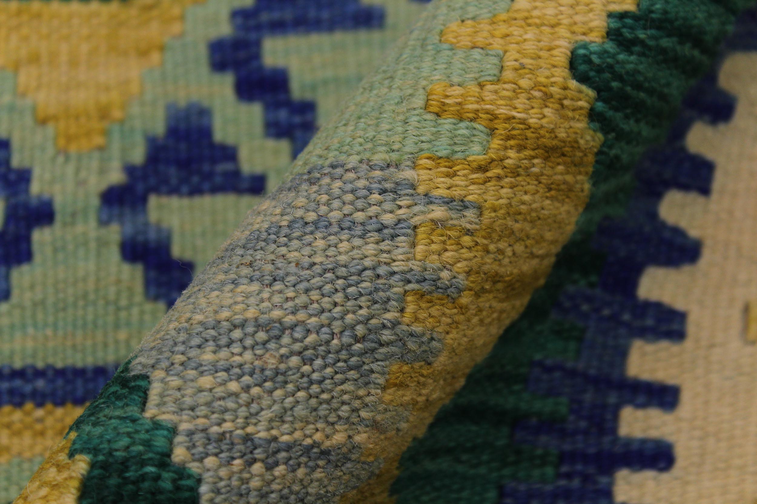 handmade Geometric Kilim Beige Blue Hand-Woven RECTANGLE 100% WOOL area rug 4' x 5'