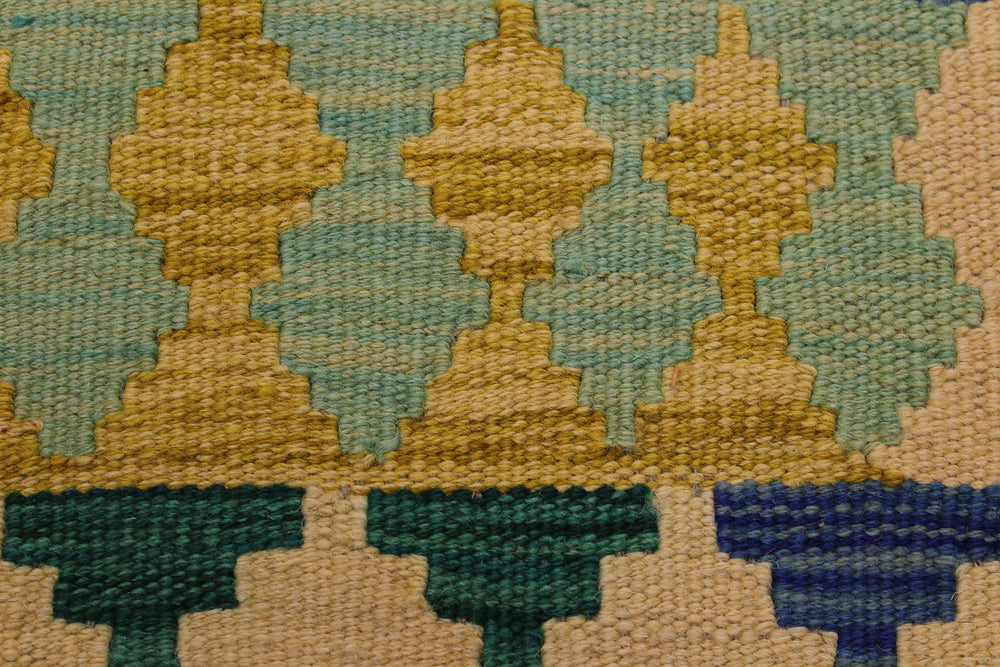 handmade Geometric Kilim Beige Blue Hand-Woven RECTANGLE 100% WOOL area rug 4' x 5'