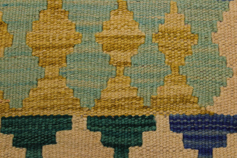 handmade Geometric Kilim Beige Blue Hand-Woven RECTANGLE 100% WOOL area rug 4' x 5'