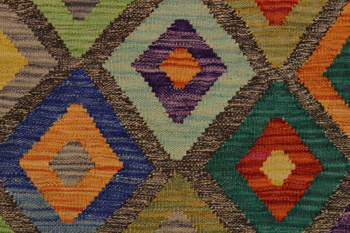 handmade Geometric Kilim Brown Blue Hand-Woven RECTANGLE 100% WOOL area rug 5 x 7