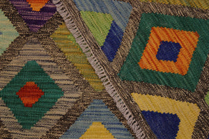 handmade Geometric Kilim Brown Blue Hand-Woven RECTANGLE 100% WOOL area rug 5 x 7