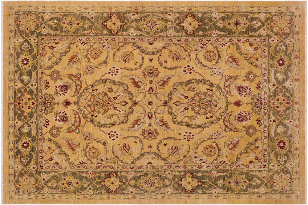 handmade Traditional Kafkaz Lt. Gold Green Hand Knotted RECTANGLE 100% WOOL area rug 9x11