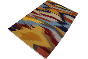 handmade Modern Kilim Gold Blue Hand-Woven RECTANGLE 100% WOOL area rug 6x9