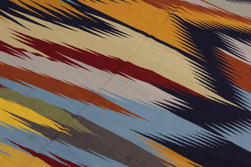 handmade Modern Kilim Gold Blue Hand-Woven RECTANGLE 100% WOOL area rug 6x9