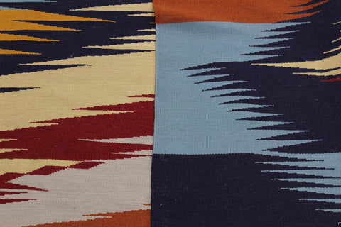 handmade Modern Kilim Gold Blue Hand-Woven RECTANGLE 100% WOOL area rug 6x9