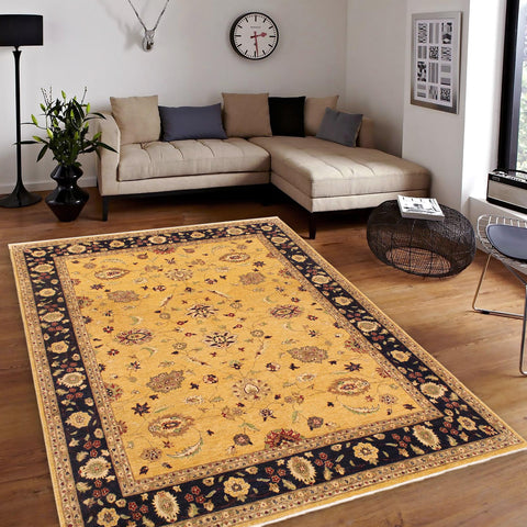 handmade Transitional Kafkaz Gold Blue Hand Knotted RECTANGLE 100% WOOL area rug 9' x 12'