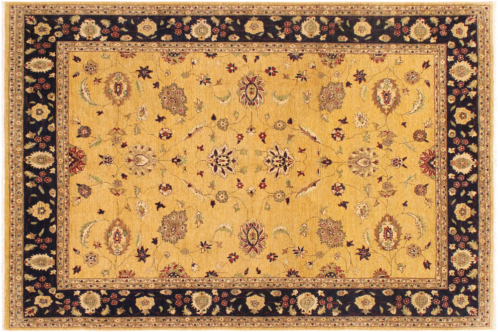handmade Transitional Kafkaz Gold Blue Hand Knotted RECTANGLE 100% WOOL area rug 9' x 12'