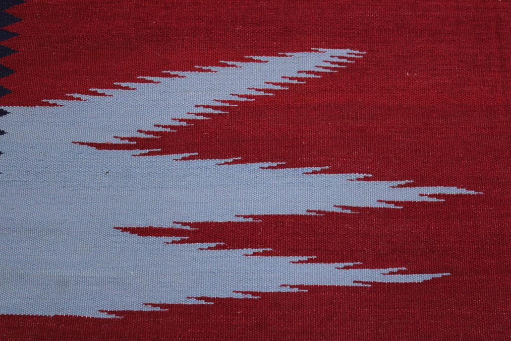 Flat Weave Kilim Antique Navaho Vintage handmade Modern Kilim Blue Red Hand-Woven Rectangle 100% Wool Area Rug 6x9 