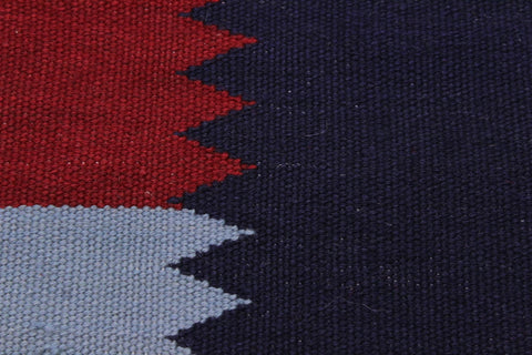 handmade Modern Kilim Blue Red Hand-Woven RECTANGLE 100% WOOL area rug 6x9