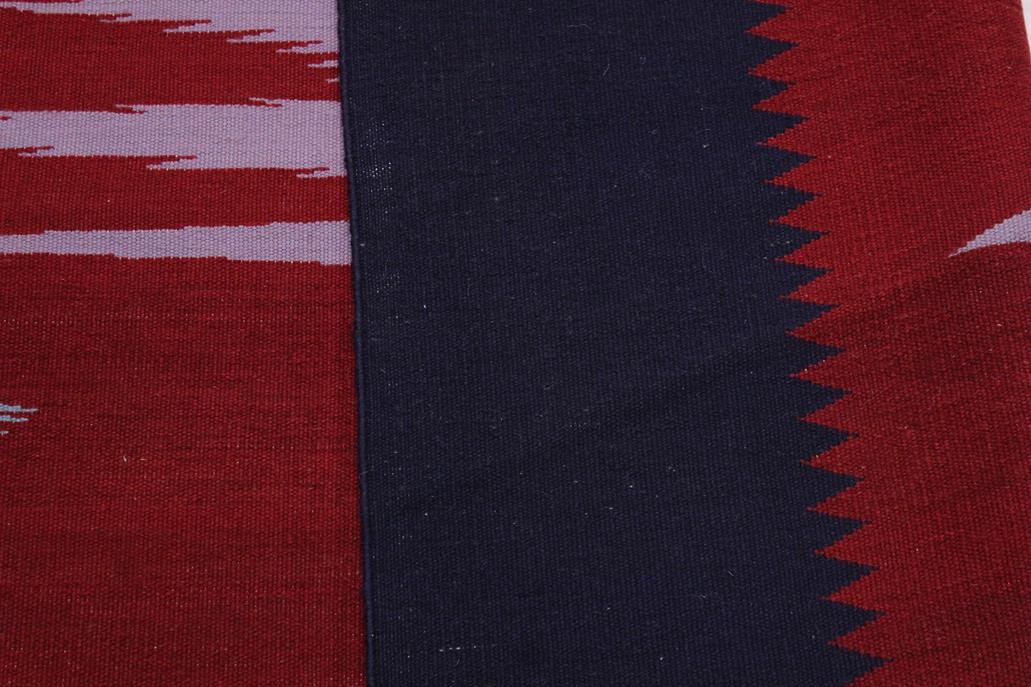 Flat Weave Kilim Antique Navaho Vintage handmade Modern Kilim Blue Red Hand-Woven Rectangle 100% Wool Area Rug 6x9 