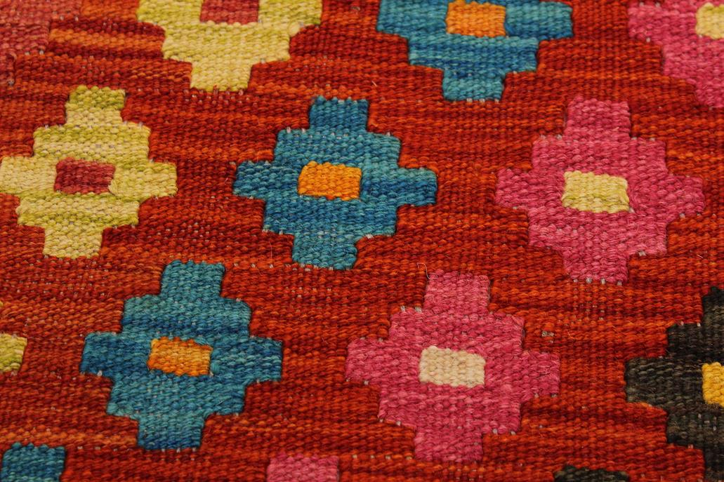 Flat Weave Kilim Antique Navaho Vintage handmade Modern Kilim Rust Beige Hand-Woven Rectangle 100% Wool Area Rug 4x5 