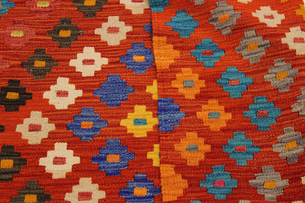 Flat Weave Kilim Antique Navaho Vintage handmade Modern Kilim Rust Beige Hand-Woven Rectangle 100% Wool Area Rug 4x5 