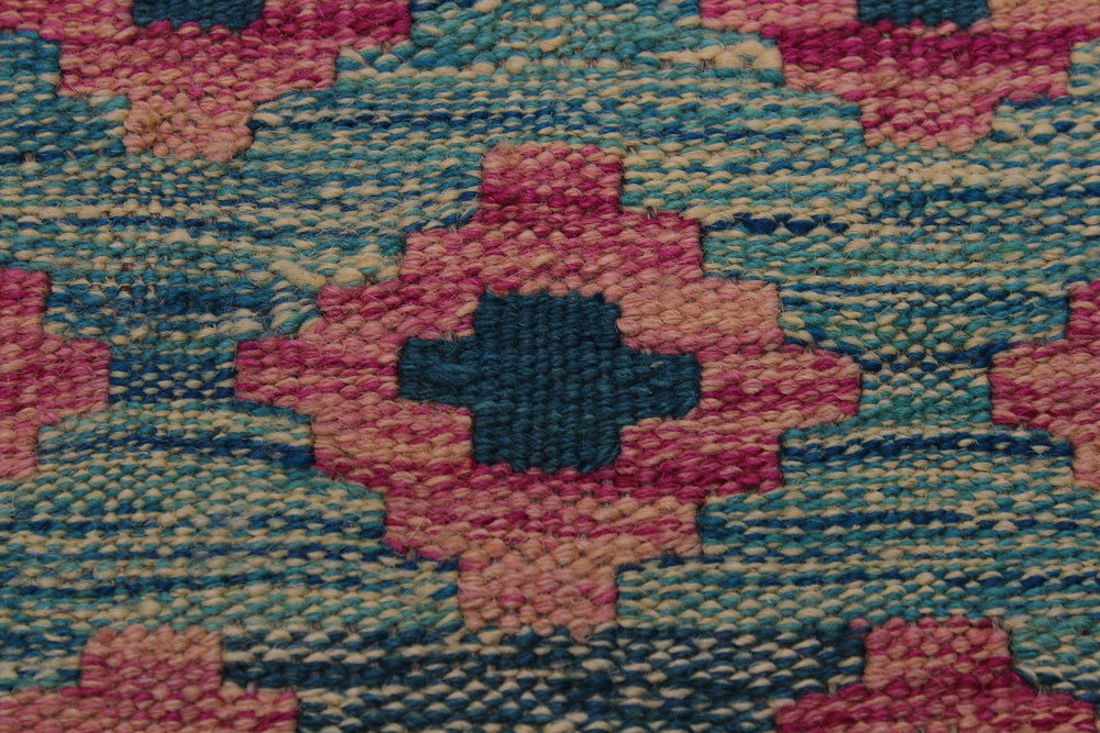 handmade Geometric Kilim Green Orange Hand-Woven RECTANGLE 100% WOOL area rug 7 x 10