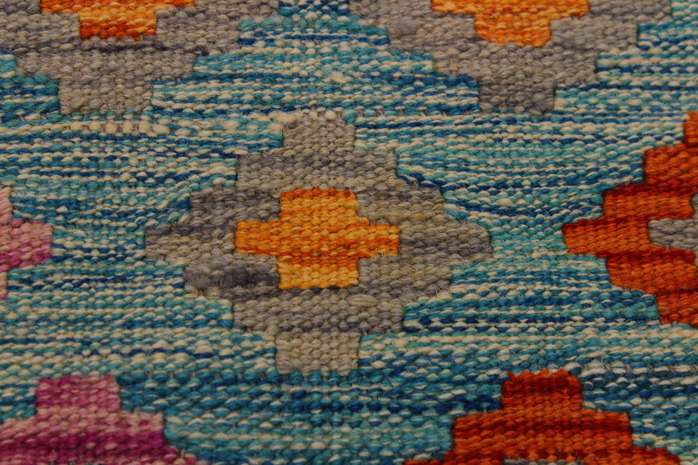 handmade Geometric Kilim Green Orange Hand-Woven RECTANGLE 100% WOOL area rug 7 x 10