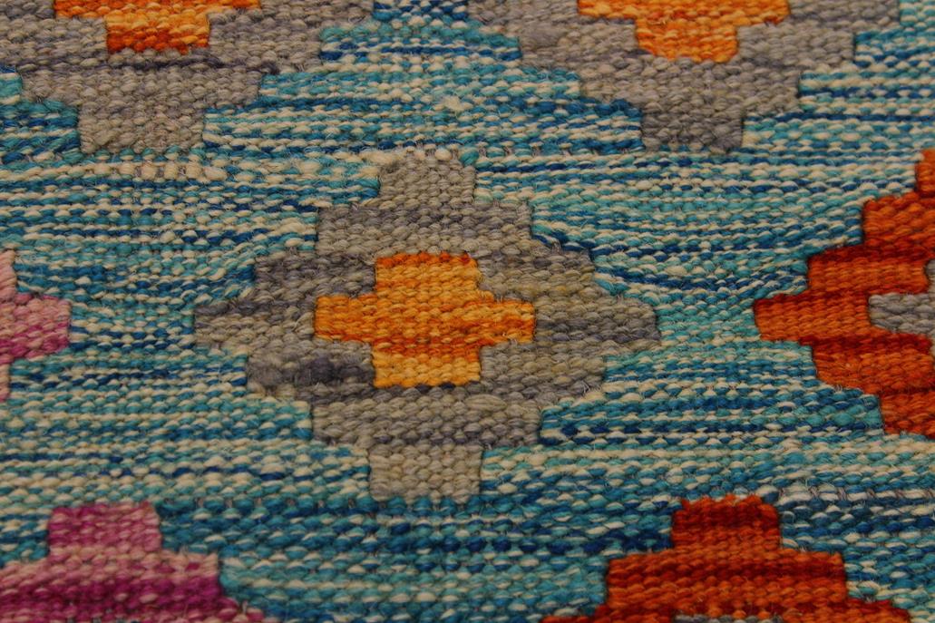 Flat Weave Kilim Antique Navaho Vintage handmade Modern Kilim Green Orange Hand-Woven Rectangle 100% Wool Area Rug 7x10 