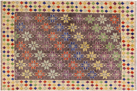 Contemporary Balochi Amparo Gray/Beige Wool Rug - 4'11''X6'5''