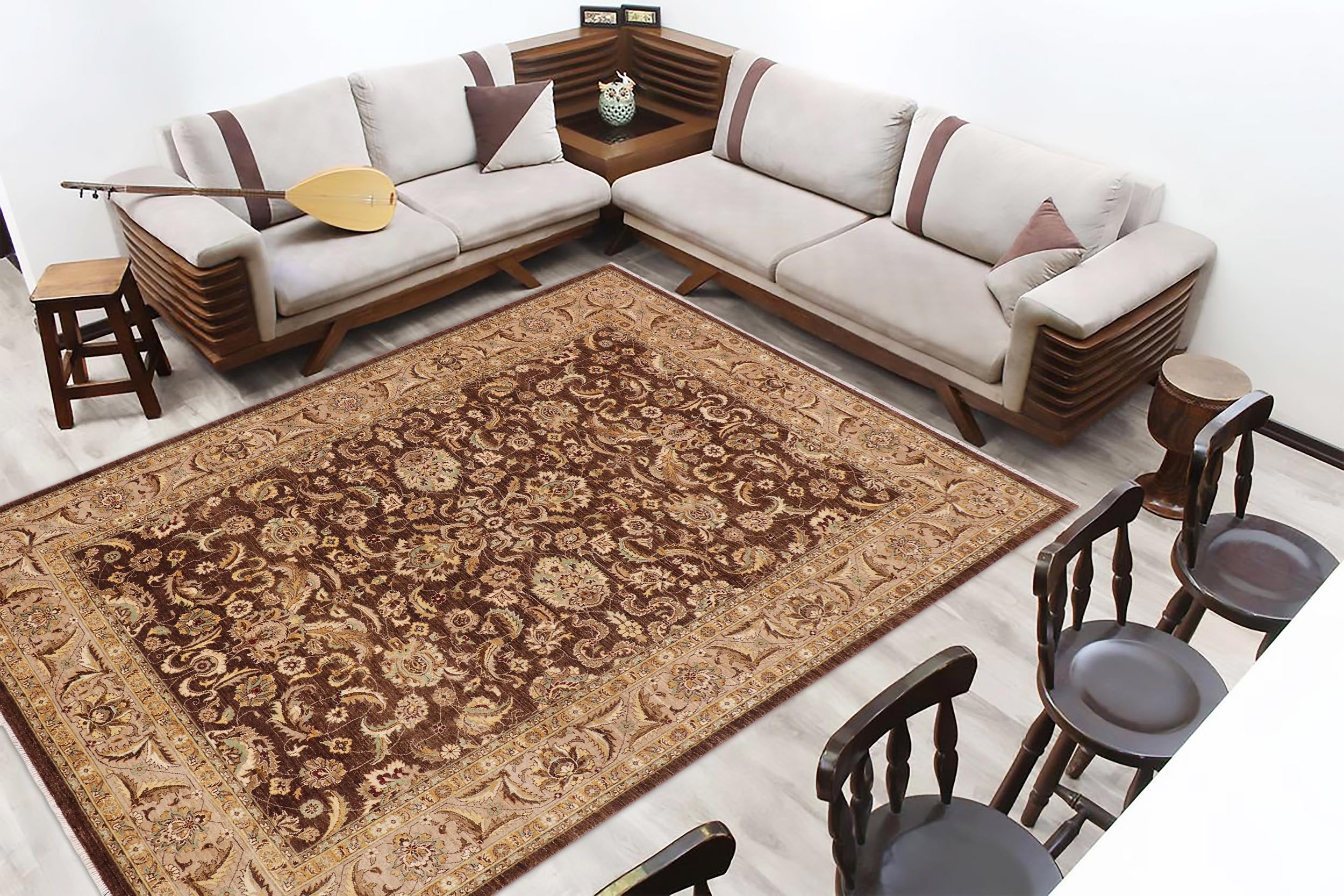 handmade Traditional Kafkaz Brown Tan Hand Knotted RECTANGLE 100% WOOL area rug 9x12