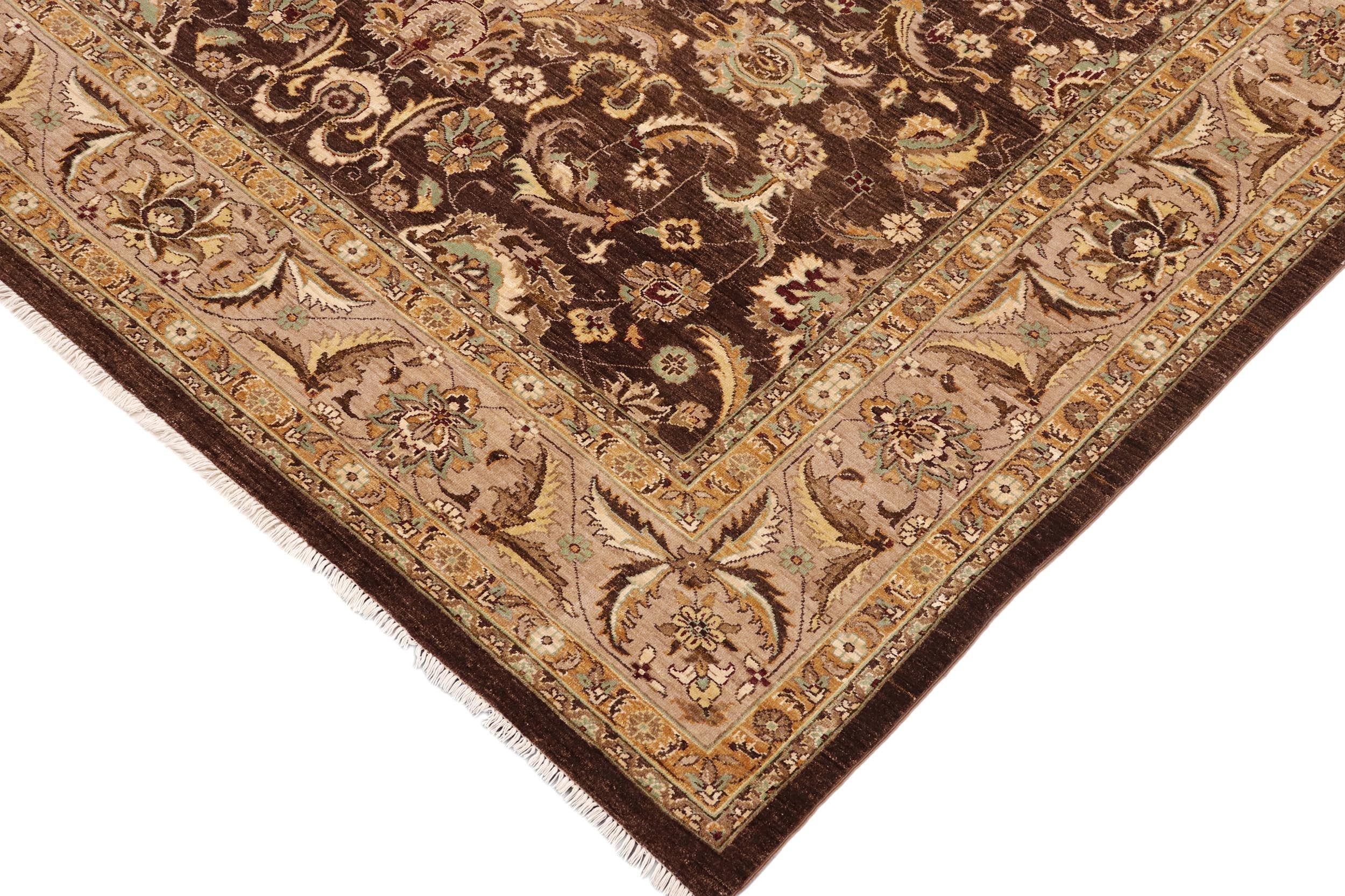 handmade Traditional Kafkaz Brown Tan Hand Knotted RECTANGLE 100% WOOL area rug 9x12