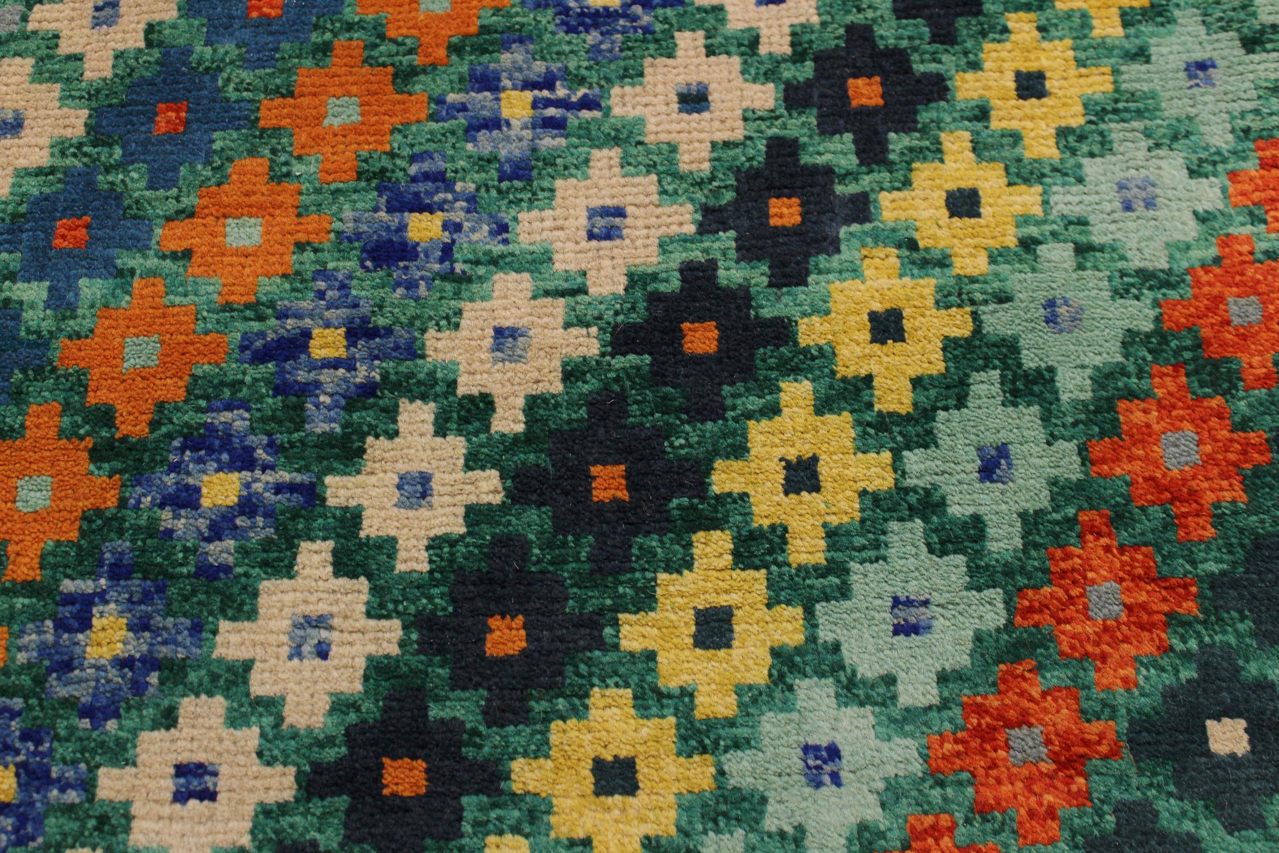 handmade Modern Balouchi Green Beige Hand Knotted RECTANGLE 100% WOOL area rug 5x7