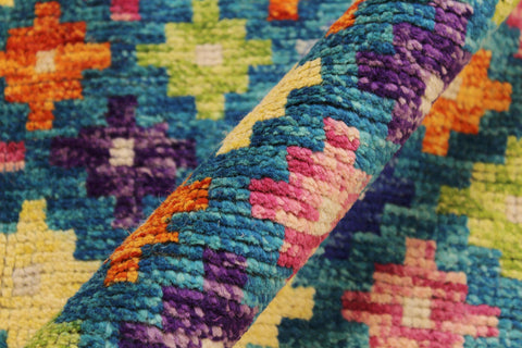 handmade Geometric Balouchi Teal Orange Hand Knotted RECTANGLE 100% WOOL area rug 5x7