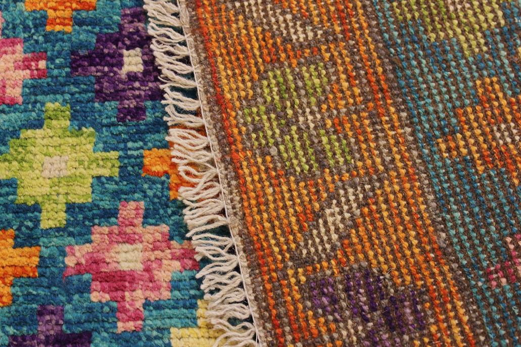 handmade Geometric Balouchi Teal Orange Hand Knotted RECTANGLE 100% WOOL area rug 5x7