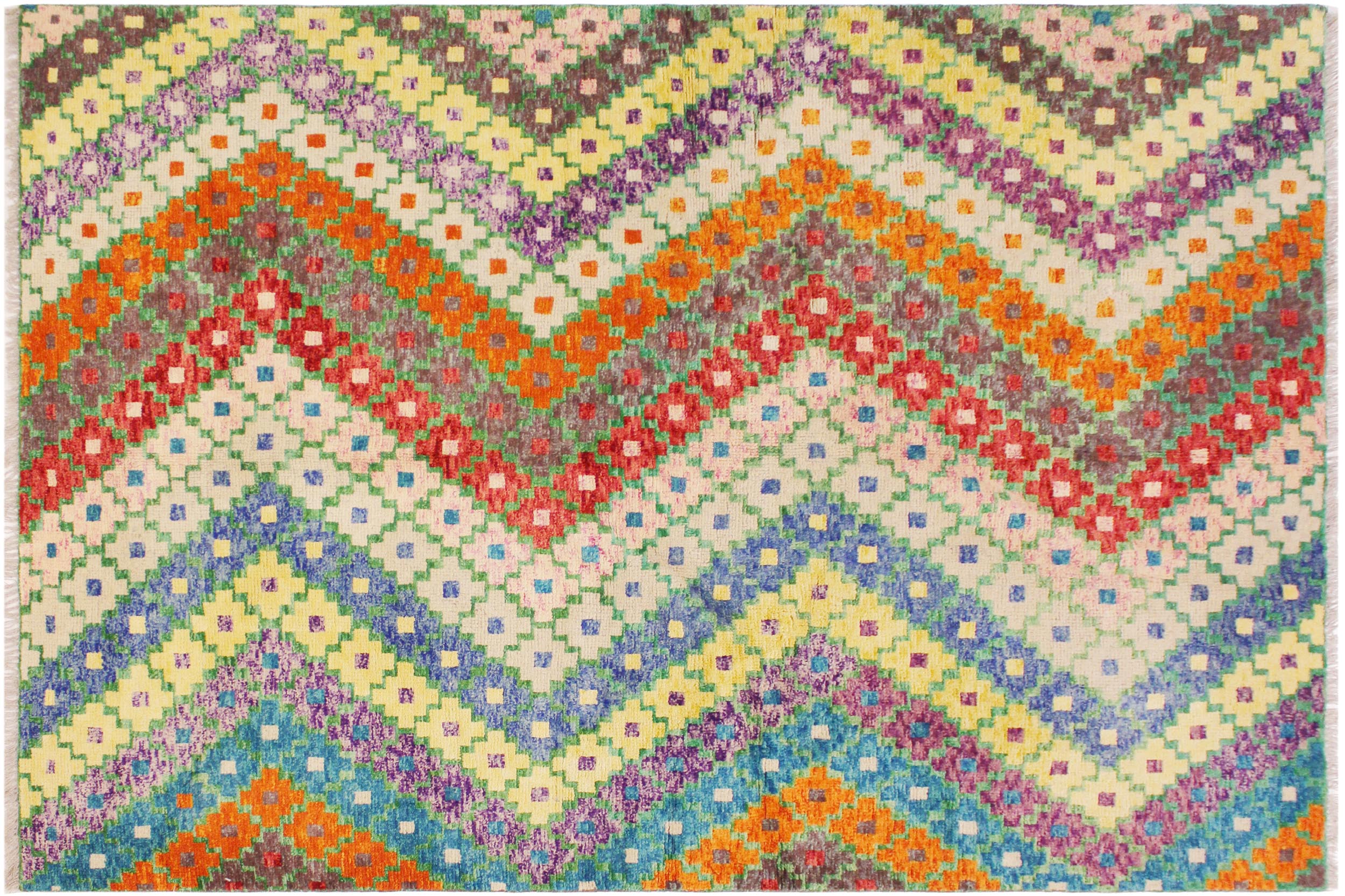 handmade Modern Balouchi Blue Orange Hand Knotted RECTANGLE 100% WOOL area rug 6x8