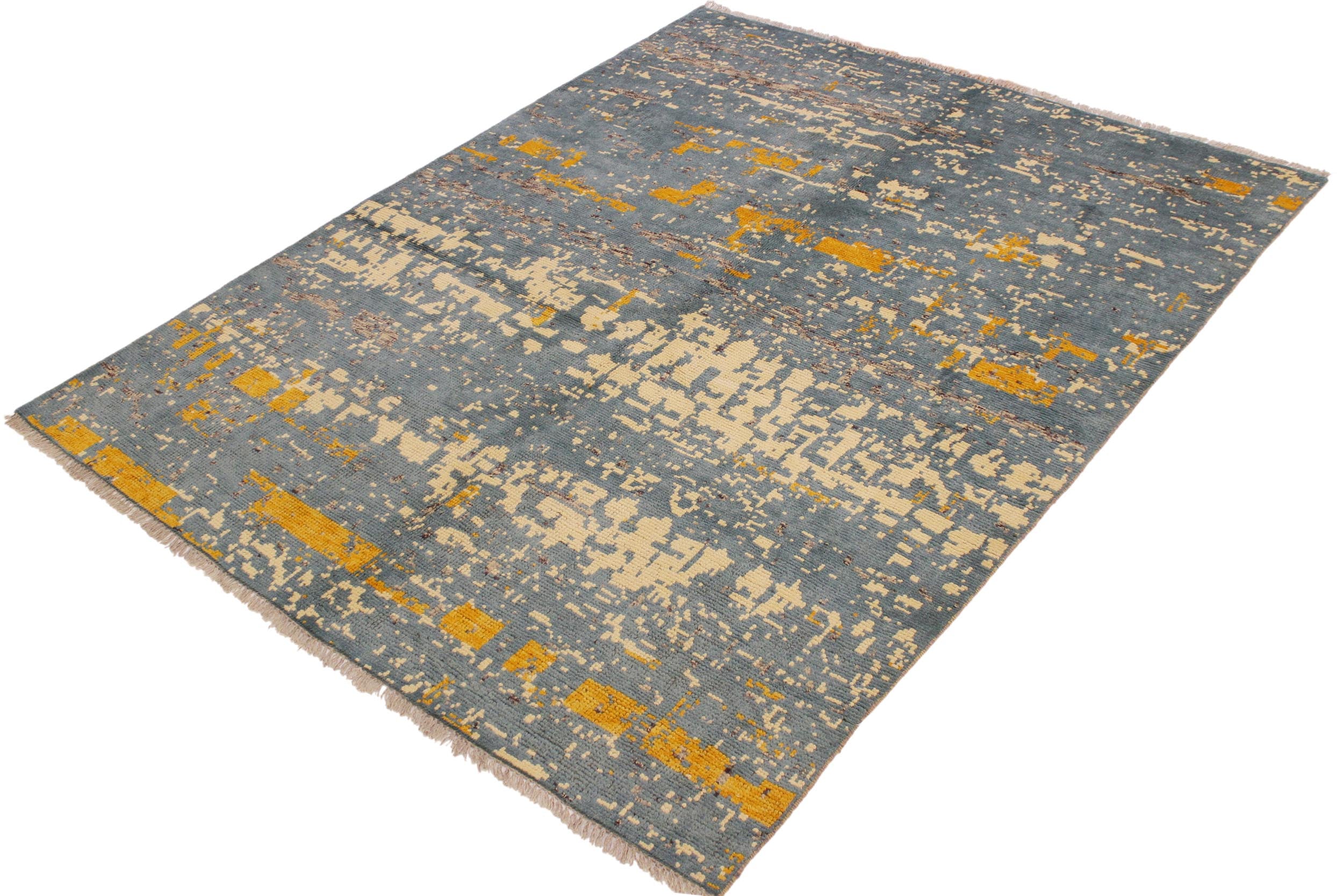 handmade Modern Balouchi Blue Beige Hand Knotted RECTANGLE 100% WOOL area rug 5x6